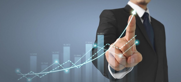 Businessman plan graph growth and increase of chart positive indicators