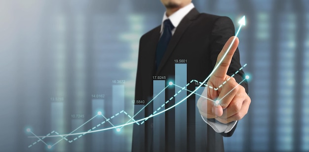 Businessman plan graph growth and increase of chart positive indicators