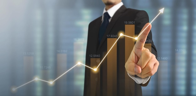 Businessman plan graph growth and increase of chart positive indicators