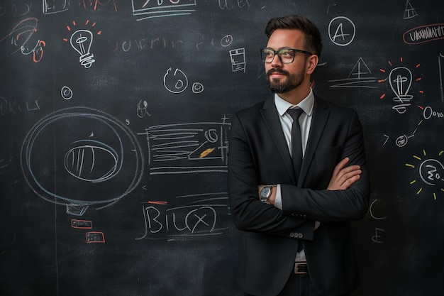 Businessman Pointing at Blackboard Generative AI