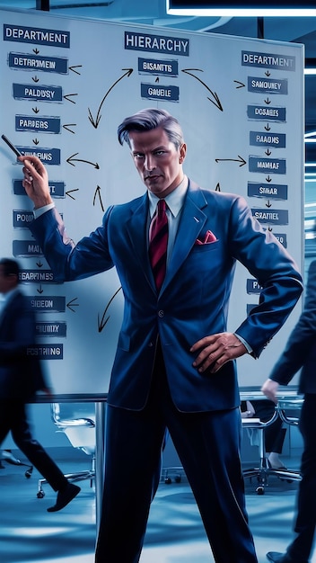 Photo businessman pointing at hierarchy