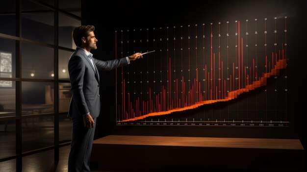 Businessman pointing his finger at the chart