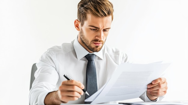 Photo a businessman preparing and reviewing documents