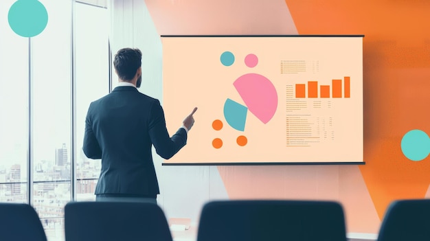 Photo businessman presenting data and charts in a modern office