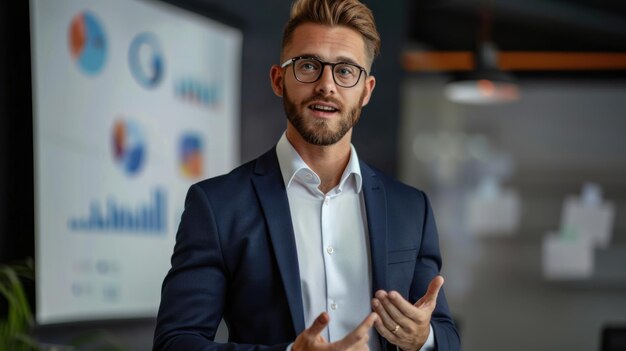 Photo businessman presenting data