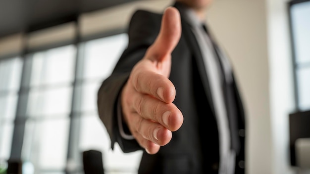 Businessman reaching out to shake hands