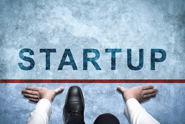 Businessman ready to startup successful business way Businessman get ready on starting on road Start line Business startup start