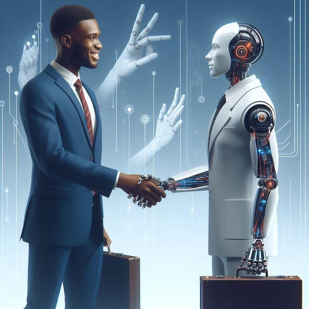 Businessman and Robot Handshake