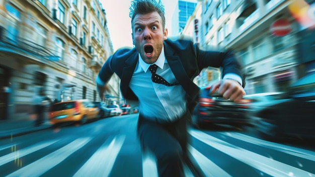 Photo businessman running through the city