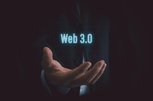 Businessman selecting web 30 on virtual screen