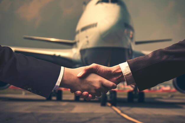 Photo businessman shake hands metaphor for logistics and business meetings delivery logistics