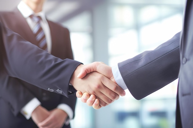 Businessman shaking hands after signing off on a meeting with partners setting goals and planning the way to success Collaborative teamwork