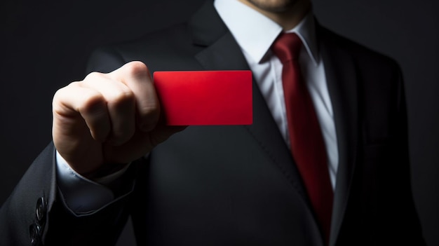 Businessman showing red card