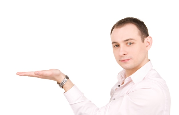 businessman showing something on the palm of his hand