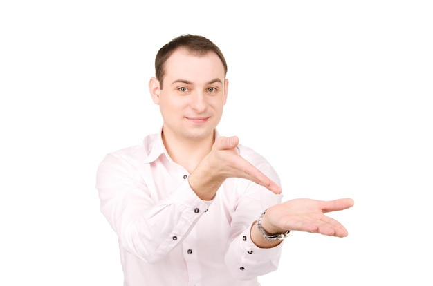 businessman showing something on the palm of his hand