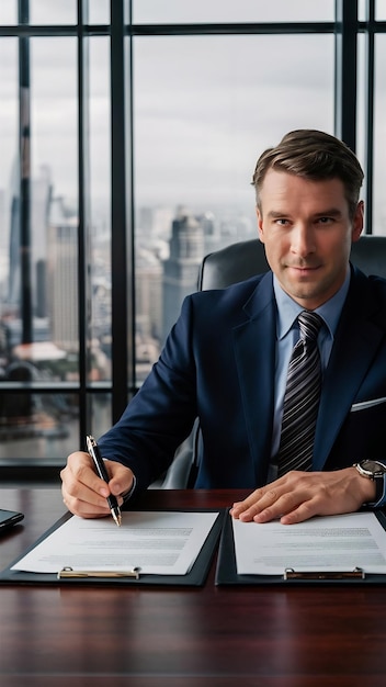 Businessman signing important contract papers