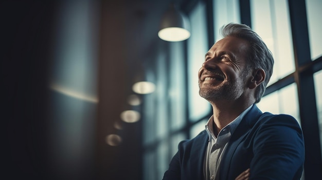 A businessman smiles in a portrait filled with joy and emotion generative ai