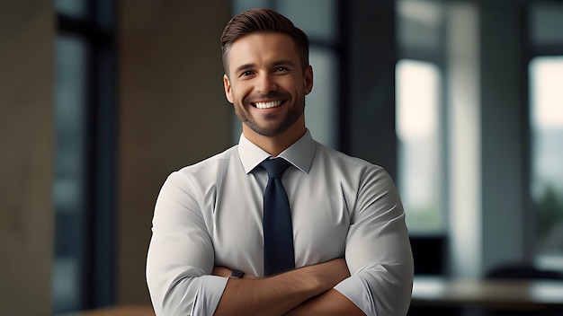 Businessman Smiling And Her Arm Crossed