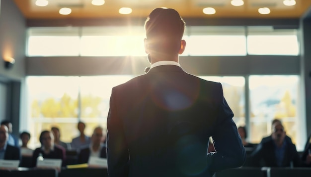 Businessman Speaking To Audience During Daytime Presentation