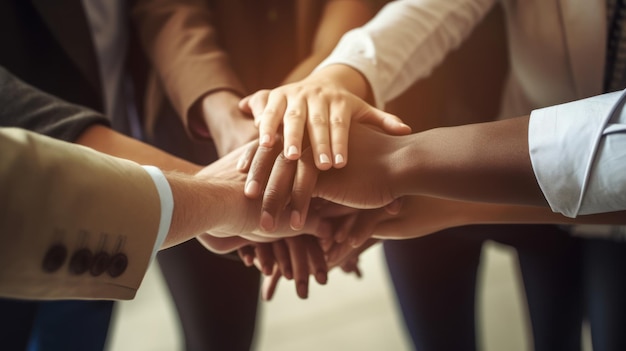 Businessman stacking hand together