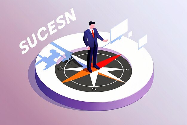 Photo businessman standing on compass pointing to success business direction concept