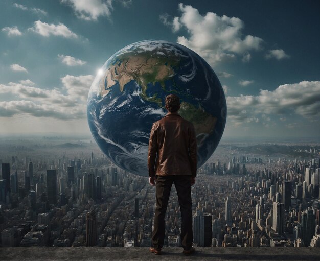 Businessman standing in front of the globe Elements of this image furnished by NASA