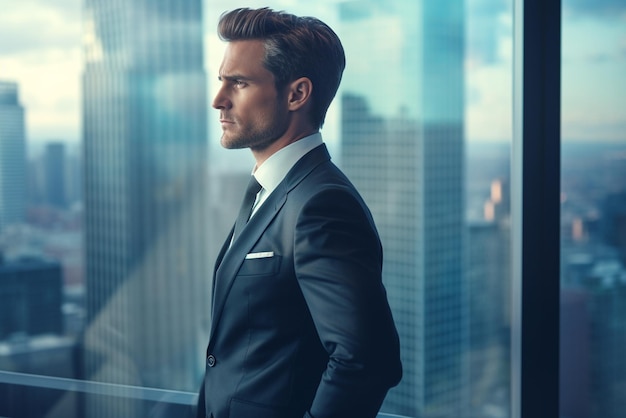 Businessman standing in office and looking away