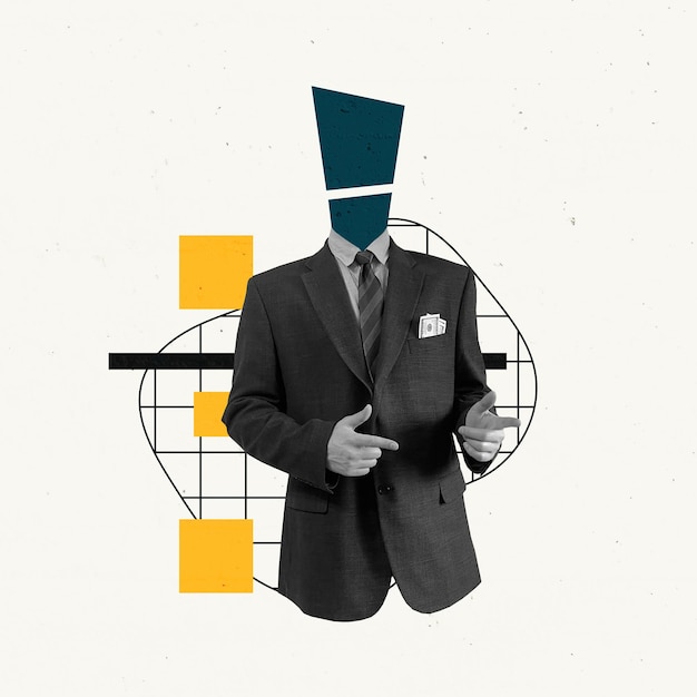 Photo businessman in suit creative art collage geometric line illustration poster banner flyer backgroun