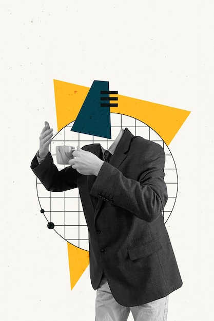 Photo businessman in suit creative art collage geometric line illustration poster banner flyer backgroun