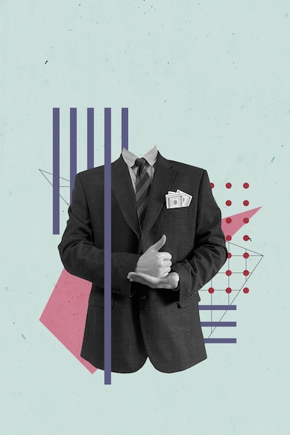 Photo businessman in suit creative art collage geometric line illustration poster banner flyer background