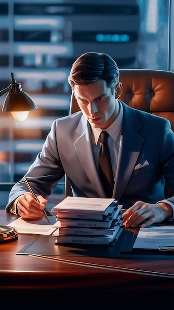 Photo businessman in suit or lawyer working on a documents legal law