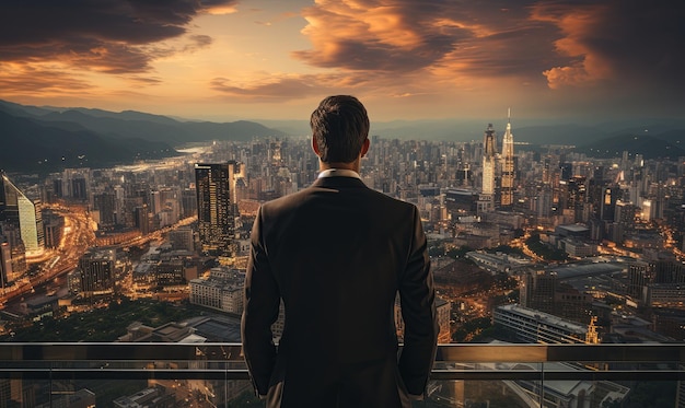 Businessman in Suit Observing Cityscape