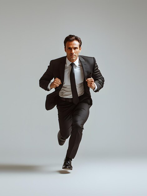 Photo businessman in suit running with determination for career success