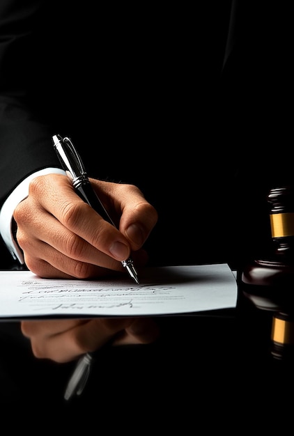 A Businessman in a Suit Sitting at a Table and Signing Documents