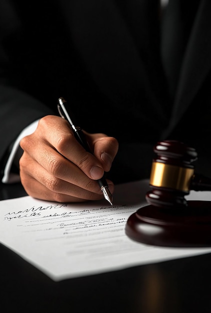 A Businessman in a Suit Sitting at a Table and Signing Documents