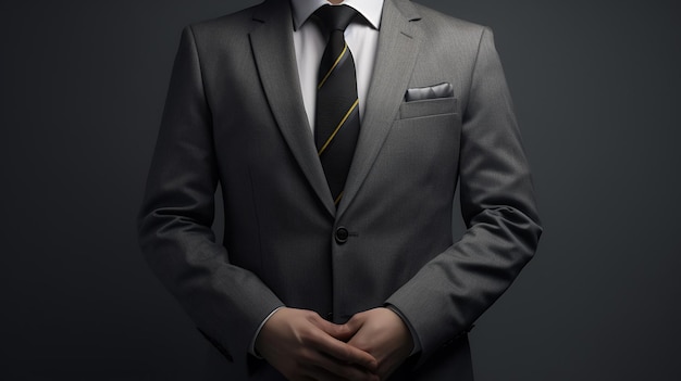 Businessman in suit standing against grey wallSreated with Generative AI technology