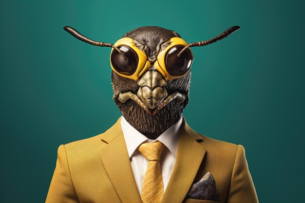 businessman suit with animal head portrait funny and crazy concept