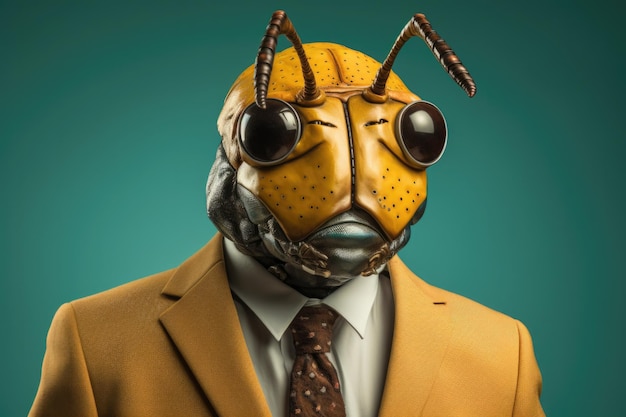 businessman suit with animal head portrait funny and crazy concept