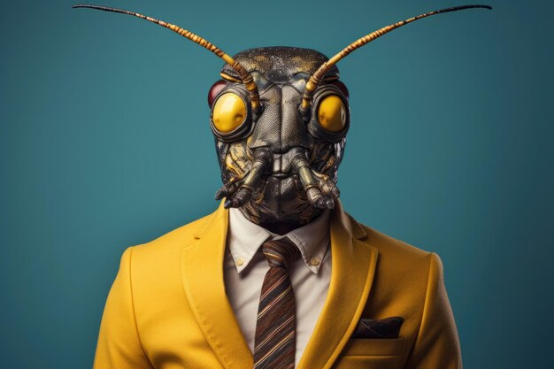 businessman suit with animal head portrait funny and crazy concept