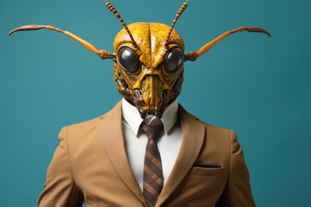 Photo businessman suit with animal head portrait funny and crazy concept