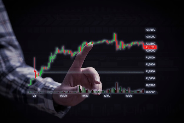 A businessman touching a live growing chart graph stock investment