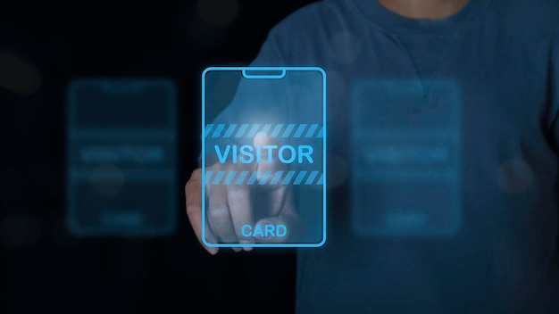 Businessman touching virtual screen visitor biometric identity and approval