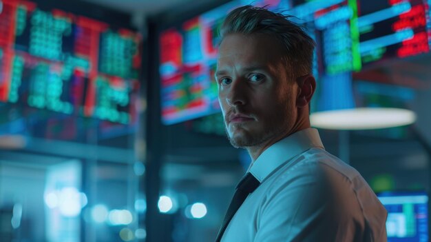 Photo the businessman at trading desk