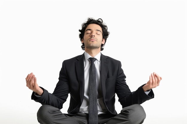 Businessman trying to meditate