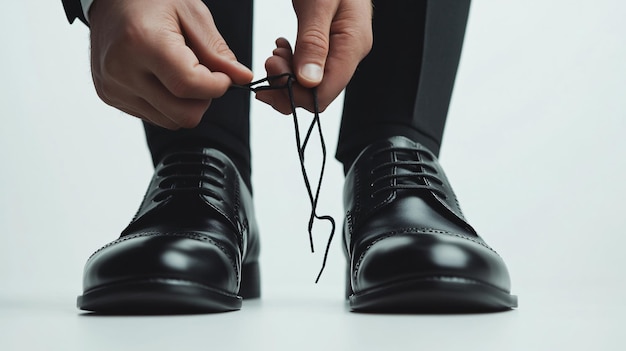 Photo businessman tying shoelace prepare for new challenges ahead