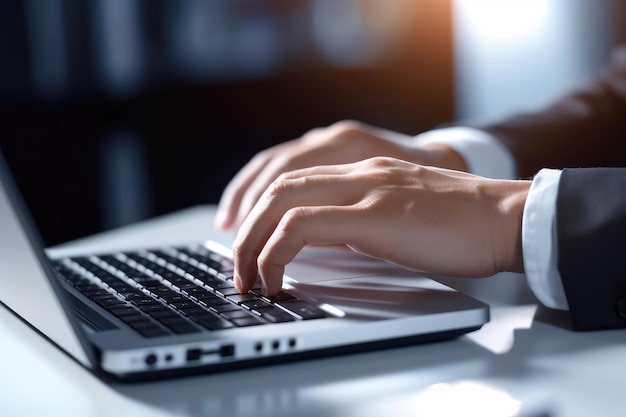 Businessman typing on the laptop keyboard closeup AI generated