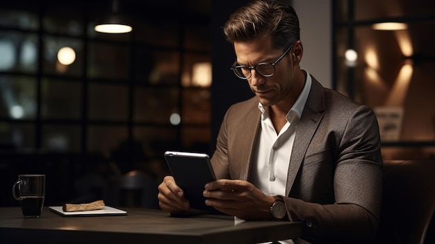 businessman using digital tablet while working