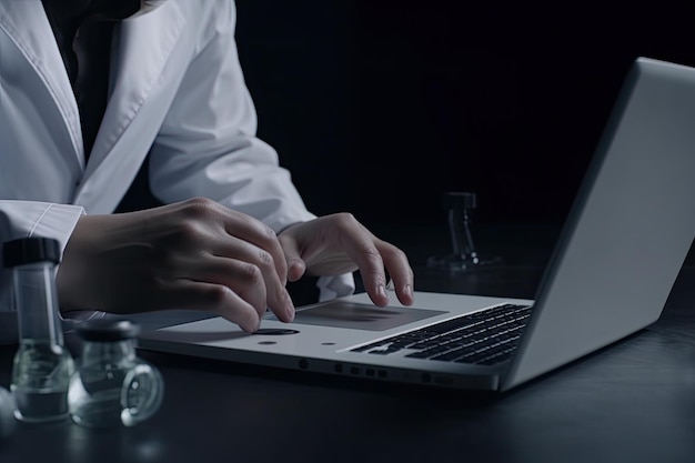 Businessman using his computer in the office Ai generative