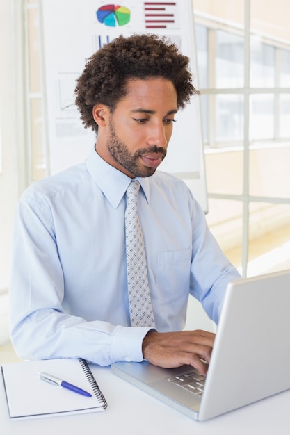 Businessman using laptop at office desk