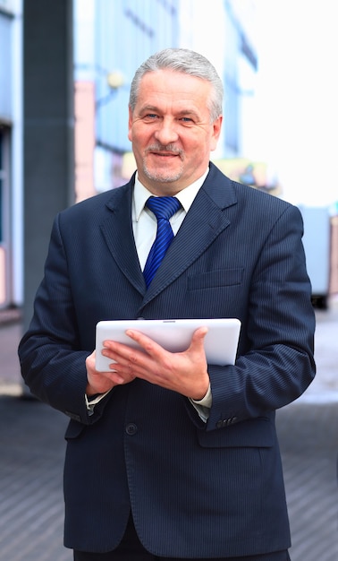  businessman using tablet computer